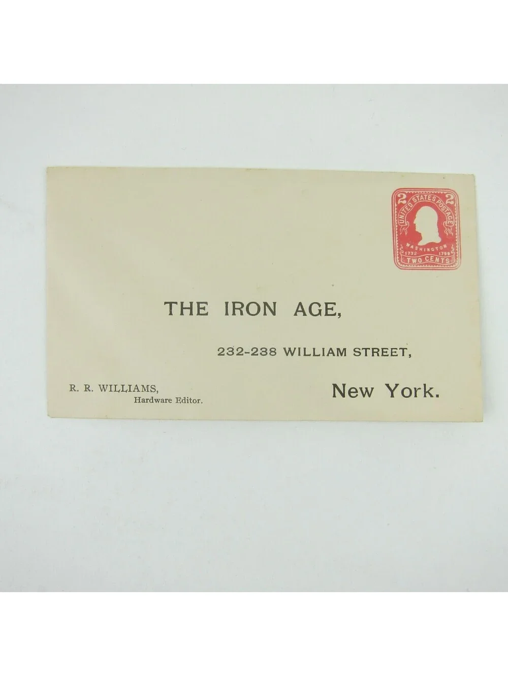 US Postal Stationery RR Williams The Iron Age New York 2 cent Washington Antique